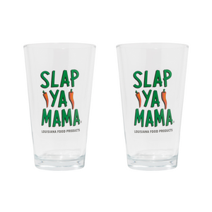 
                  
                    Load image into Gallery viewer, Slap Ya Mama pint glass with a green logo, empty, displayed on a white background. 
                  
                