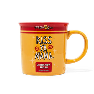 
                  
                    Load image into Gallery viewer, Gold Kiss Ya Mama mug with a pink rim and the white Kiss Ya Mama logo prominently displayed on the front.
                  
                