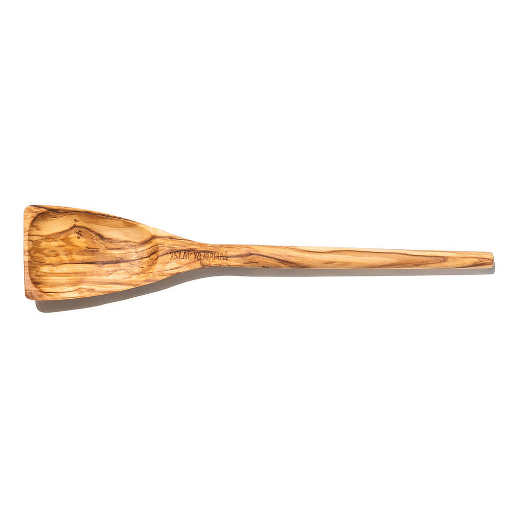 Wooden Slap Ya Mama Roux Spoon with the Slap Ya Mama logo engraved near the handle, white background 