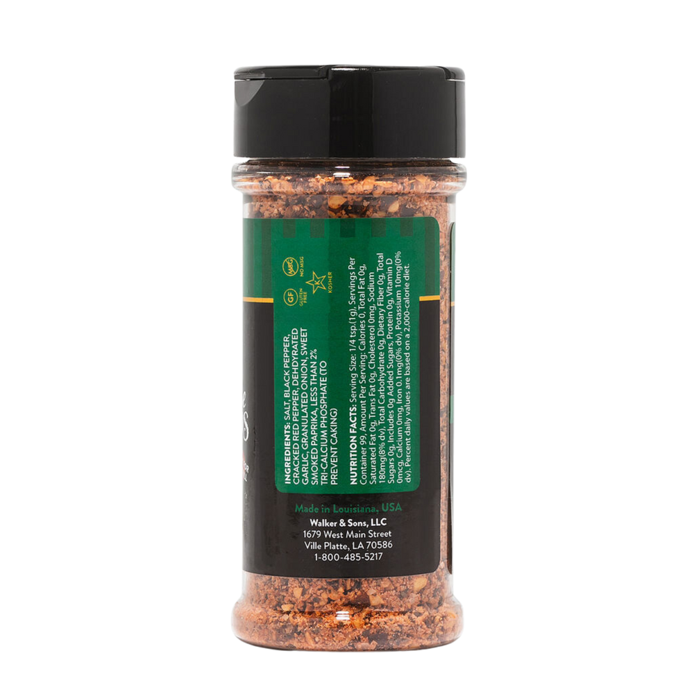 
                  
                    Load image into Gallery viewer, Back of the Slap Ya Mama Signature Blend Steakhouse Seasoning canister showing the Nutrition Facts panel, ingredient list, and product details
                  
                