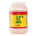 Slap Ya Mama Cajun Seafood Boil gallon jug with a yellow label, featuring the green and red Slap Ya Mama logo and text reading 'Cajun Seafood Boil' underneath the logo.