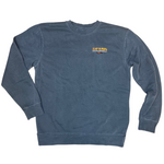 Grey embroidered Slap Ya Mama crew neck sweatshirt with the yellow logo on the right side, displayed on a neutral background.