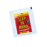 Slap Ya Mama Hot Blend Cajun Seasoning packet with a red label, featuring the yellow Slap Ya Mama logo and text reading 'Hot Blend Cajun Seasoning' underneath.