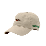 Khaki Slap Ya Mama hat featuring an embroidered green logo and a red pepper graphic, displayed on a neutral background.