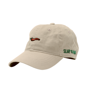 
                  
                    Load image into Gallery viewer, Khaki Slap Ya Mama hat featuring an embroidered green logo and a red pepper graphic, displayed on a neutral background.
                  
                