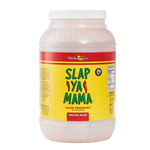 1-gallon container of Slap Ya Mama Original Blend Cajun Seasoning with a yellow label, green logo, displayed on a white background.