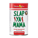 Slap Ya Mama White Pepper Blend 8oz canister with a white label, green logo, and red accents on the label